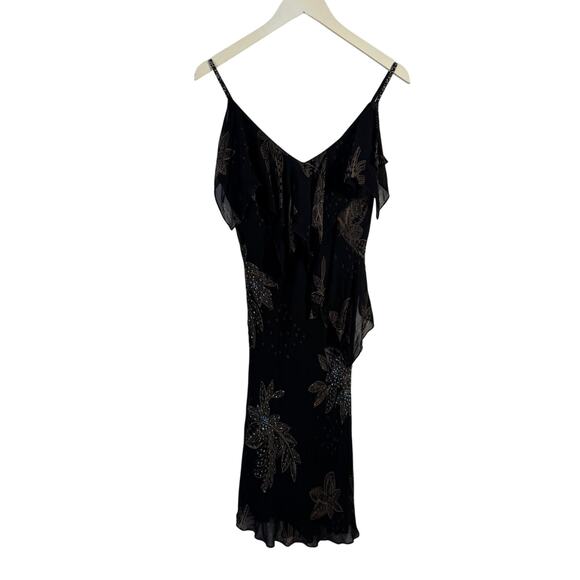 Eva Blue Dress Junior 10 Black Beaded Floral Y2K Witchy Boho Cocktail Party Club - Picture 1 of 7